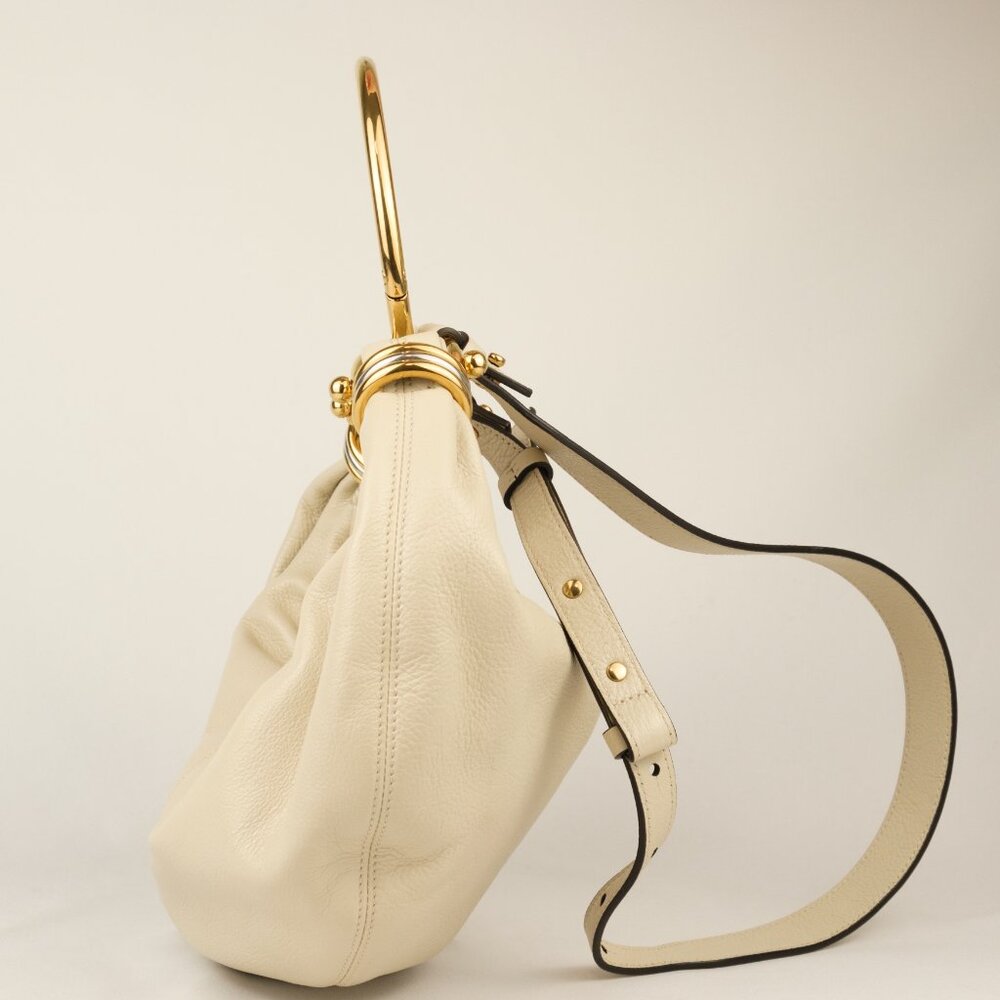 Chloe Beige Shoulder Bag with Gold Rings - Picture 7 of 16